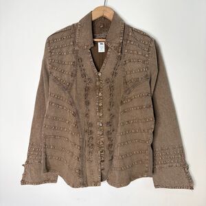 Inca Cottons Peru Button Up Distressed Ren Faire Brown Peruvian Women XL